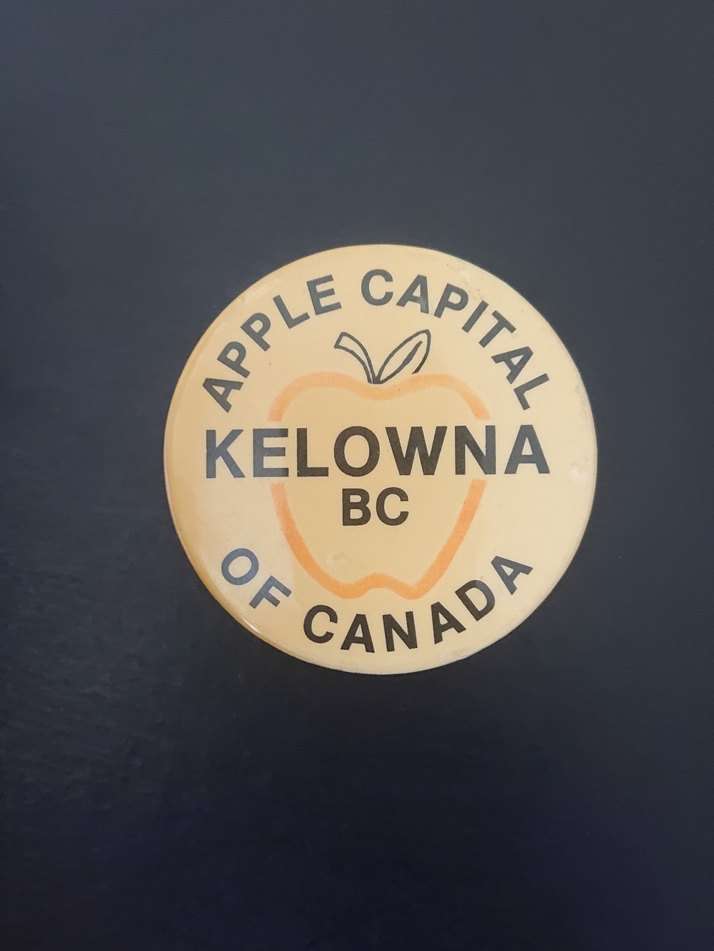 Vintage 2" Round Pin Button - Kelowna BC Apple Capital Of Canada